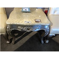 STONE TOP WITH WOODEN BASE ACCENT TABLE.  RETAIL $2,150.00