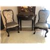 Image 1 : HALF MOON CARVED WOOD HALL TABLE WITH TWO CHAIRS.  RETAIL $4,050.00