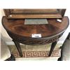 Image 2 : HALF MOON CARVED WOOD HALL TABLE WITH TWO CHAIRS.  RETAIL $4,050.00