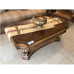 WOODEN INLAYED TWO PC. COFFEE TABLE SET WITH COFFEE AND END TABLES.  RETAIL $3,600.00