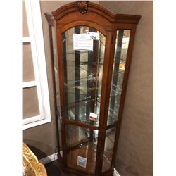 6.5' TALL WOODEN GLASS DOOR / SIDE CORNER CURIO CABINET.  RETAIL $2,050.00