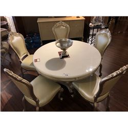 FORMAL DINING ROOM SET WITH ROUND MARBLE TOP TABLE AND FIVE CHAIRS.  RETAIL $10,300.00