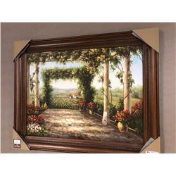 PAINTED ARTWORK WITH WOODEN FRAME - TUSCAN TERRACE