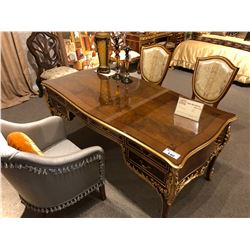 MADE IN ITALY SPECTACULAR DESK SUITE INC. CARVED / INLAYED EXECUTIVE DESK WITH GLASS TOP,