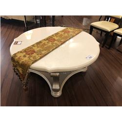 MARBLE TOP COFFEE TABLE WITH TABLE RUNNER.  RETAIL $2,450.00