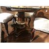 Image 3 : FORMAL DINING ROOM SET WITH ROUND GLASS TOP WITH CARVED BASE TABLE AND FOUR CHAIRS.