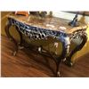 Image 1 : MARBLE TOP WITH CARVED WOODEN BASE HALL TABLE.  RETAIL $3,300.00