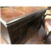 Image 3 : LEATHER INLAYED DARK WOOD EXECUTIVE DESK WITH DESK CHAIR AND CLIENT CHAIR.
