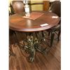 Image 2 : DARK WOOD TOP / WROUGHT IRON BASE BAR HEIGHT TABLE WITH TWO LEATHER / WOOD SWIVEL TOP