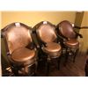Image 1 : SET OF THREE BAR HEIGHT LEATHER / WOOD FRAME SWIVEL TOP BAR STOOLS.  RETAIL $4,355.00