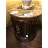 Image 1 : STONE TOP WITH WOOD BASE ROUND SIDE TABLE.  RETAIL $1,500.00