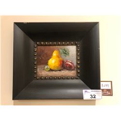 PAINTED ARTWORK WITH WOODEN FRAME - PEAR WITH FRUIT