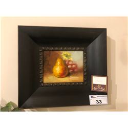 PAINTED ARTWORK WITH WOODEN FRAME - PEAR WITH FRUIT