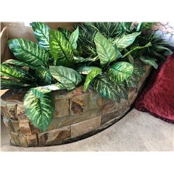 BRICK PLANTER APPROX. 8' LONG.  WITH EVERGREEN PLANTS