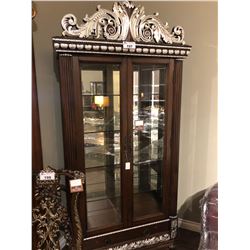 LARGE DOUBLE DOOR GLASS FRONT CURIO CABINET.  RETAIL $3,280.00