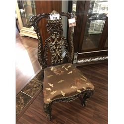 PAIR OF HALL CHAIRS WITH CARVED WOODEN BACKS.  RETAIL $1,840.00