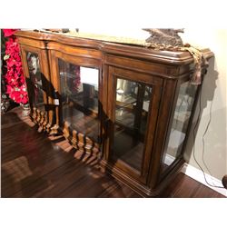 WOOD WITH GLASS FRONT BUFFET.  RETAIL $2,750.00