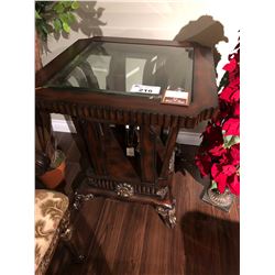 WOOD WITH GLASS TOP HALL STAND