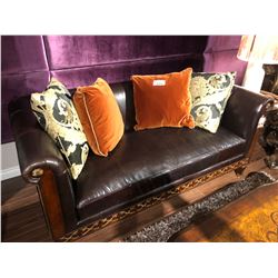 LEATHER WITH WOOD FRONT FORMAL LIVING ROOM SET.  INCLUDES TWO SOFAS WITH THROW CUSHIONS.