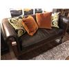 Image 2 : LEATHER WITH WOOD FRONT FORMAL LIVING ROOM SET.  INCLUDES TWO SOFAS WITH THROW CUSHIONS.