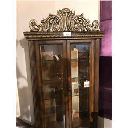 LARGE WOODEN GLASS FRONT CURIO CABINET.  RETAIL $2,980.00