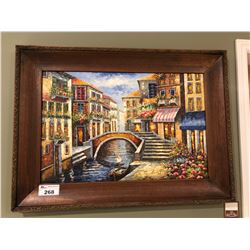 LARGE WOODEN FRAMED PAINTED ARTWORK - VENICE