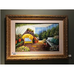 LARGE WOODEN FRAMED PAINTED ARTWORK - CONSERVATORY