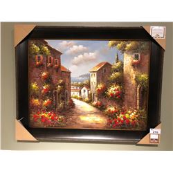 LARGE WOODEN FRAMED PAINTED ARTWORK - OLD STREET