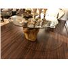Image 1 : GLASS TOP DINING ROOM TABLE WITH STUMP BASE.  RETAIL $3,950.00