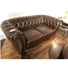 Image 1 : TUFTED BACK DARK BROWN LEATHER CLUB STYLE LOVESEAT AND CHAIR.  RETAIL $8,450.00
