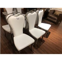 SET OF SIX WHITE LEATHER DINING ROOM CHAIRS.  RETAIL $520.00 EACH