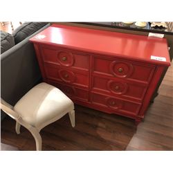 RED COUNTRY STYLE CABINET WITH SMALL WHITE CHAIR