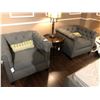 Image 1 : PAIR OF GREY TUFTED BACK CLUB CHAIRS.