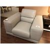 Image 1 : GREY LEATHER OVERSIZED SIDE CHAIR.  RETAIL $2,200.00