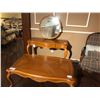 Image 1 : THREE PC. SET OF COUNTRY OAK FURNITURE INC. SOFA TABLE, COFFEE TABLE AND MIRROR
