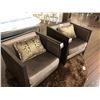 Image 1 : PAIR OF WOODEN FRAME CLUB CHAIRS WITH CUSHIONS.  RETAIL $3,900.00