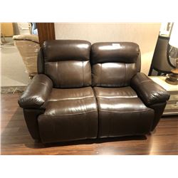 DARK BROWN LEATHER RECLINING LOVE SEAT WITH POWER RECLINE.  RETAIL $3,250.00