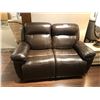Image 1 : DARK BROWN LEATHER RECLINING LOVE SEAT WITH POWER RECLINE.  RETAIL $3,250.00