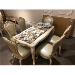 IVORY COLOURED DINING ROOM TABLE WITH SIX CHAIRS.  RETAIL $9,350.00