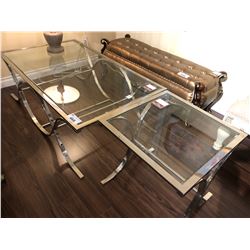 GLASS AND STEEL COFFEE AND END TABLE SET (2 PCS)