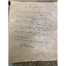 Signed The Doors LA  Woman, Handwritten Lyrics