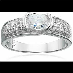 Sterling Silver Oval Channel Set Ring Oval Cubic Zirconia Size 6