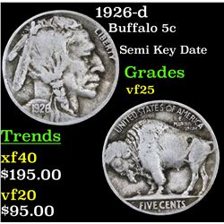1926-d Buffalo Nickel 5c Grades vf+