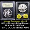 Image 1 : 1995-p Olympics Paralympics Modern Commem Dollar $1 Graded GEM++ Proof Deep Cameo By USCG