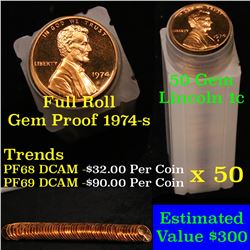 Proof 1974-s Lincoln cent 1c roll, 50 pieces (fc)