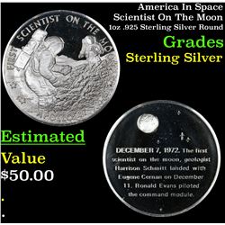 America In Space Scientist On The Moon 1oz .925 Sterling Silver Round