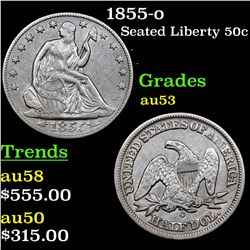 1855-o Seated Half Dollar 50c Grades Select AU
