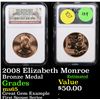 Image 1 : NGC 2008 Elizabeth Monroe Bronze Metal Graded ms65 By NGC