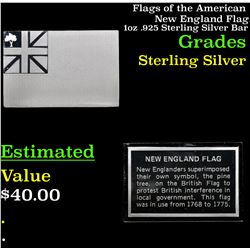 Flags of the American New England Flag 1oz .925 Sterling Silver Bar