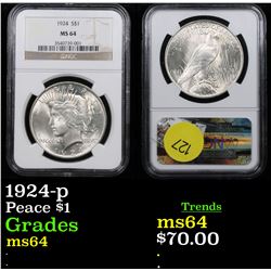 NGC 1924-p Peace Dollar $1 Graded ms64 By NGC